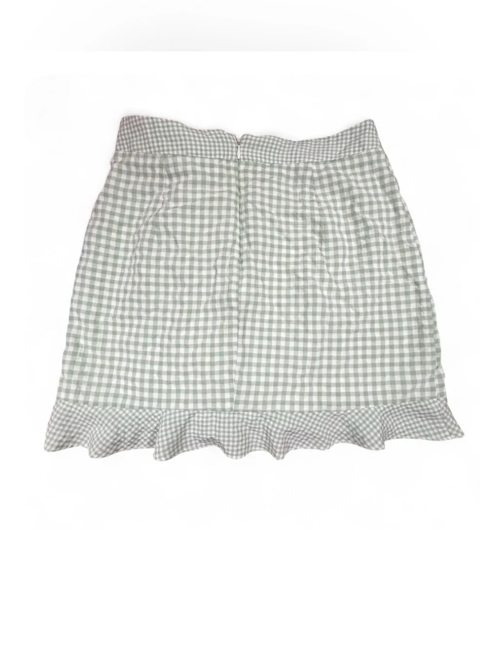 Altar'd State Sage Green Gingham Wrap Skirt Size Small Ruffle Hem Cottagecore